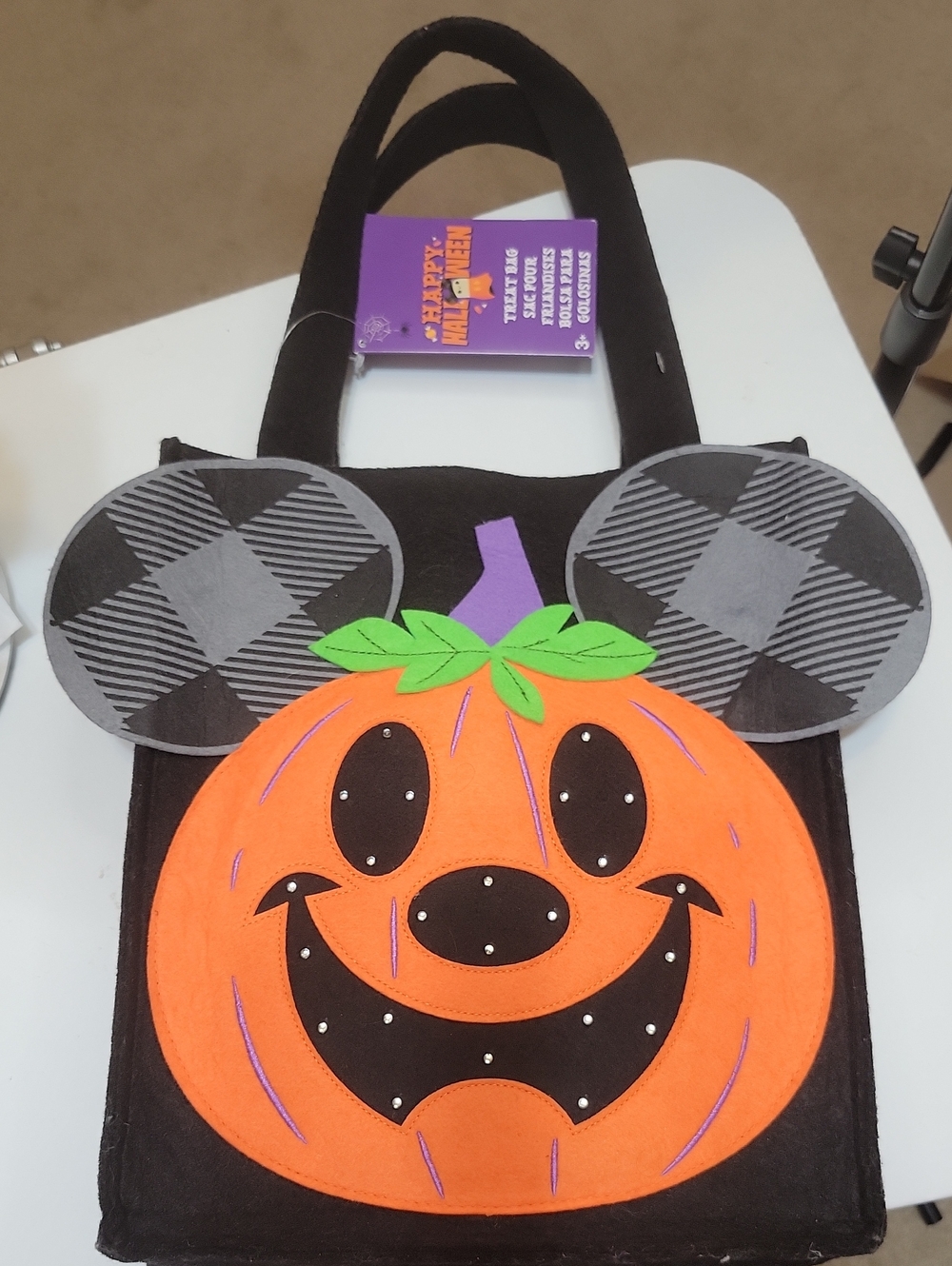 NWT Disney Store Mickey Mouse Jack-o'-Lantern Light-Up Halloween Candy Bag